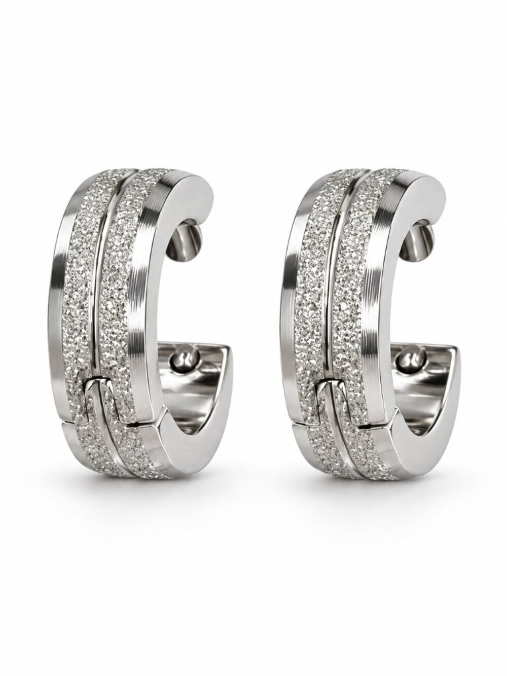 Noémie Silver Textured Stainless Steel Huggie Earrings